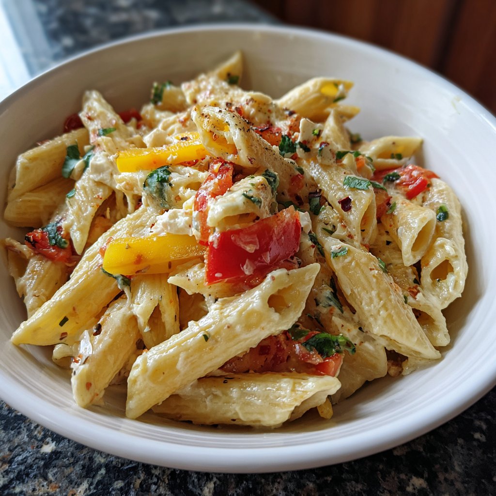 Penne mit Paprika und Feta