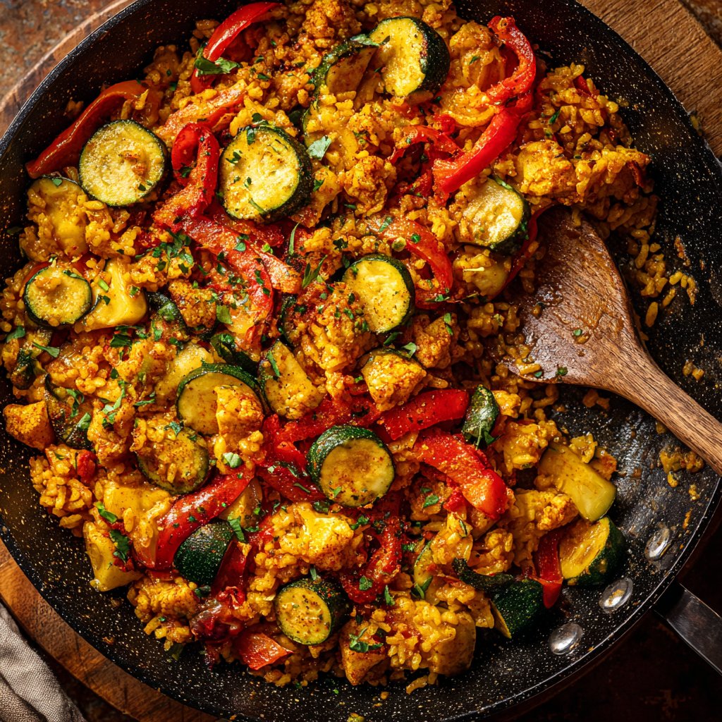 Paella mit Paprika und Zucchini
