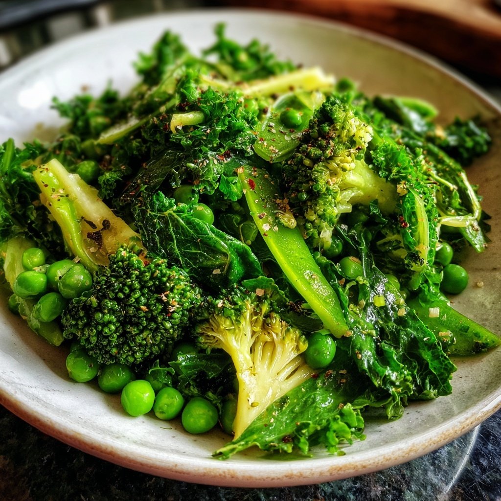 Brokkoli-, Grünkohl- und Erbsensalat